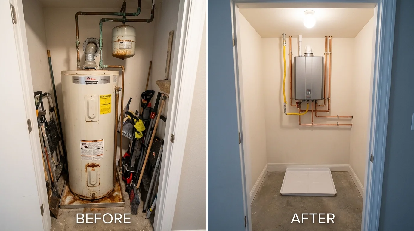 Tank water heater versus wall-mounted tankless unit comparison for Charlotte, TX homeowners